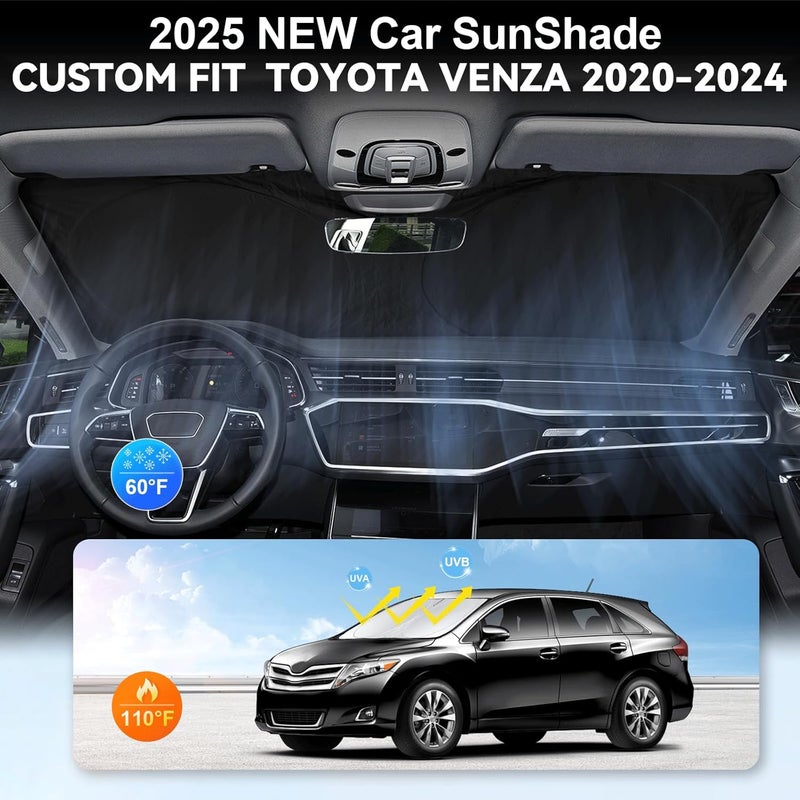 INSAUTO Custom Fit Venza Windshield Sunshade for 2021 2022 2023 2024 2025 Toyota Venza, LE, XLE, Limited, SUV Accessories Front Window 210T Reflective Shield Cover for Windshield Sun Visor Protector Blocks UV - Image 2